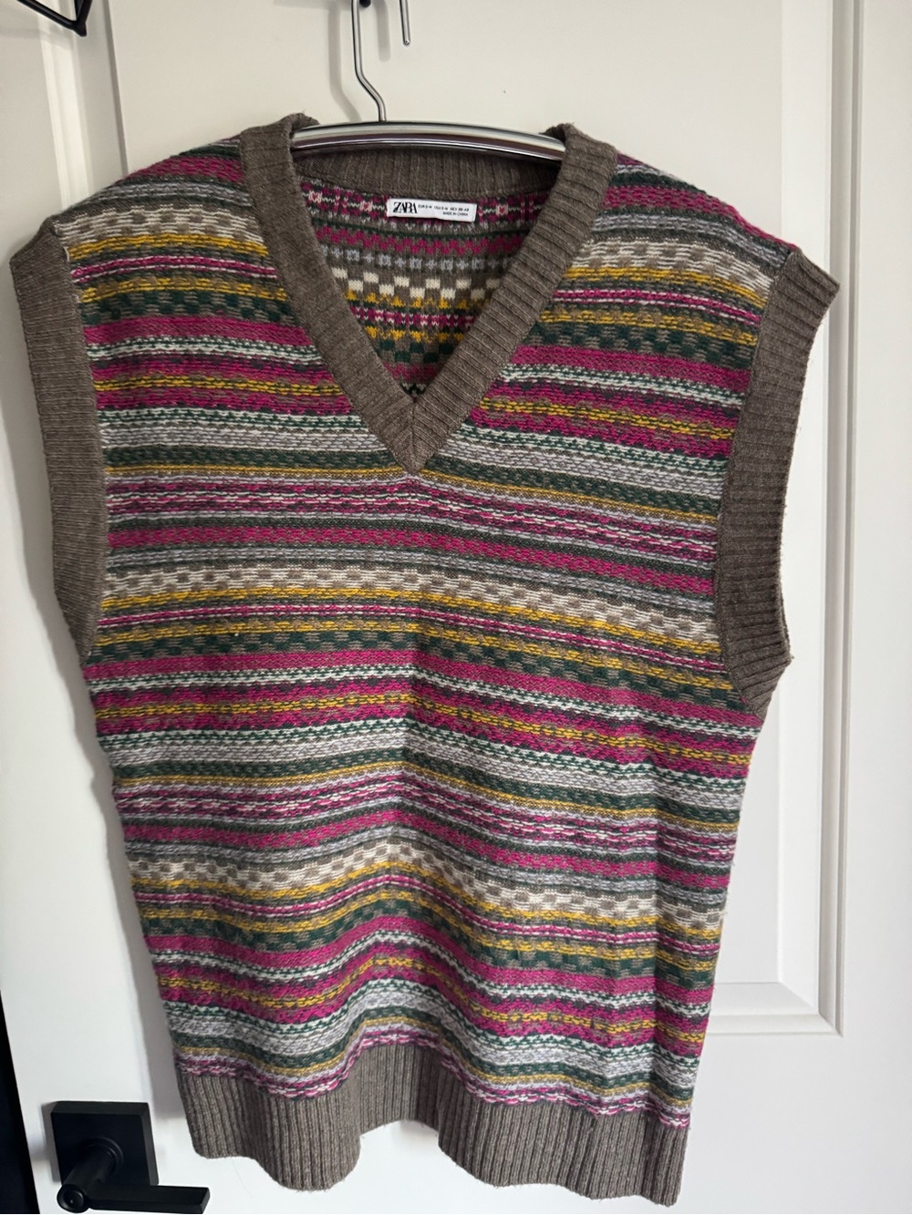 EUC Zara WOOL Multicolor Striped oversized V-Neck Sweater Vest